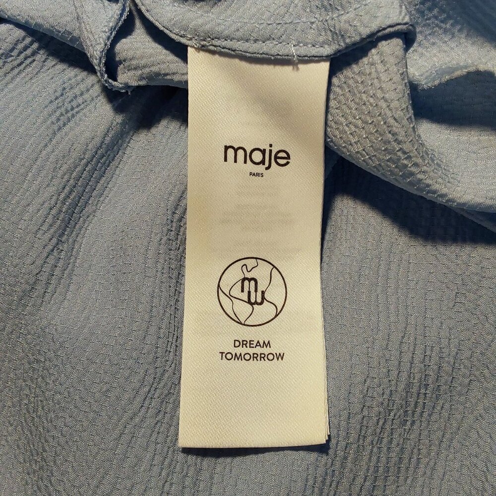 NWT Maje Revolver Hammered Crepe Baby Blue Ruched Sleeve Mini Dress - 42 (10) - Picture 13 of 16